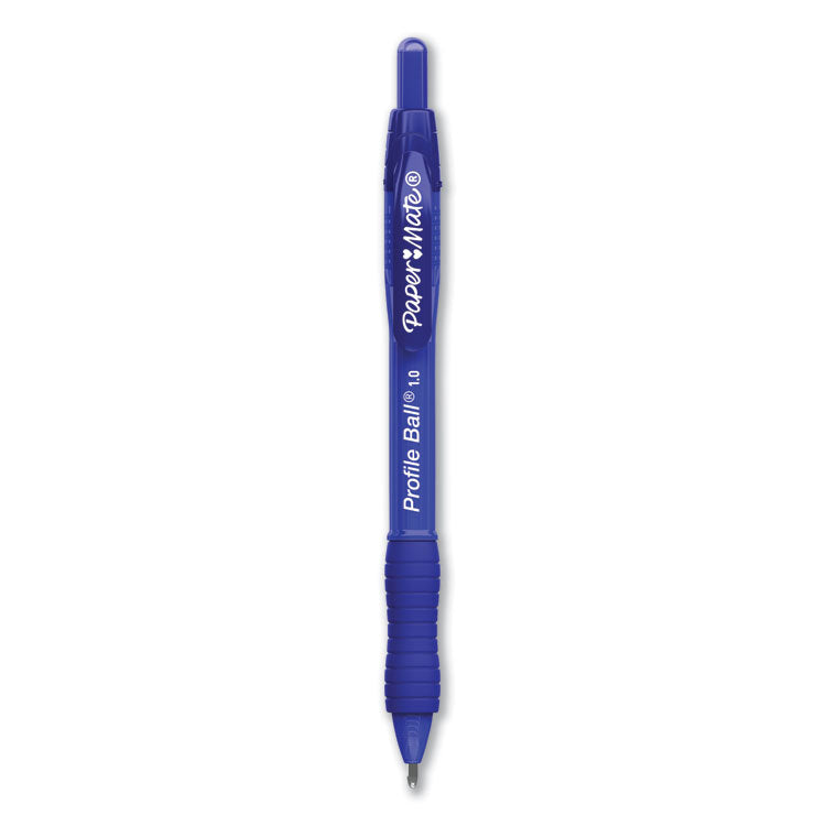 Paper Mate - Profile Ballpoint Pen, Retractable, Medium 1 mm, Blue Ink, Translucent Blue Barrel, Dozen
