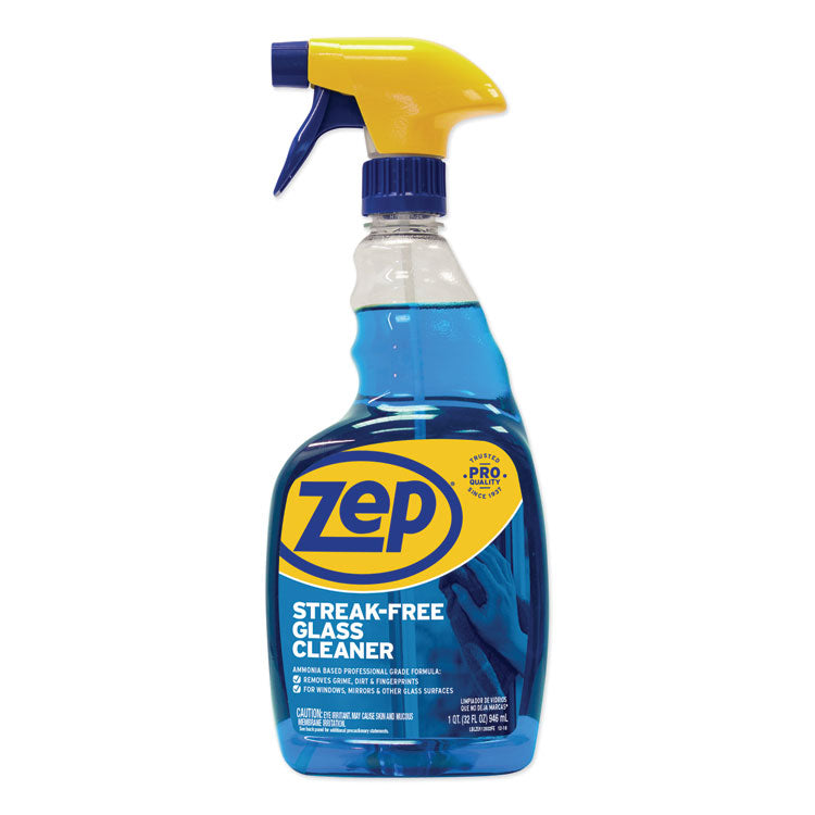 Zep Commercial - Streak-Free Glass Cleaner, Pleasant Scent, 32 oz Spray Bottle, 12/Carton
