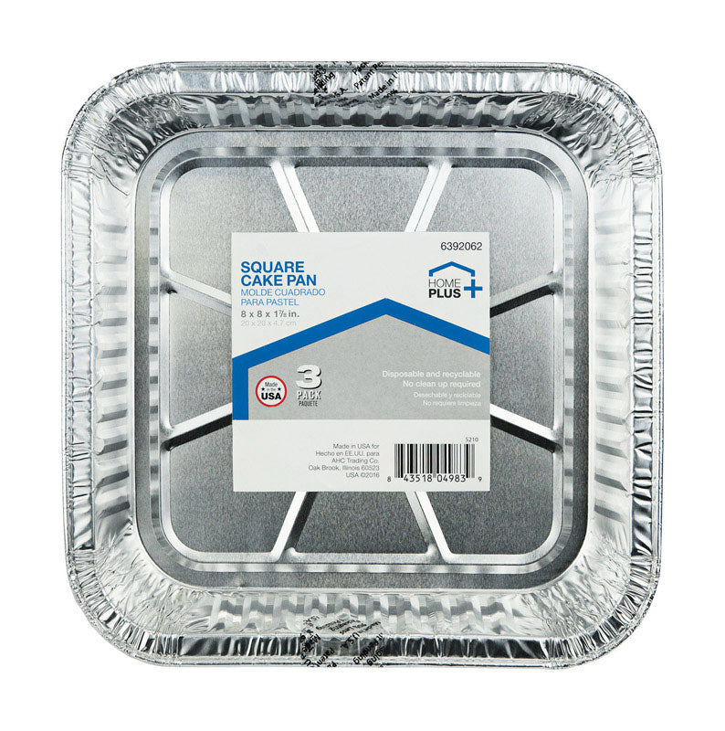 HOME PLUS - Home Plus Durable Foil 8 in. W X 8 in. L Square Cake Pan Silver 3 pk - Case of 12
