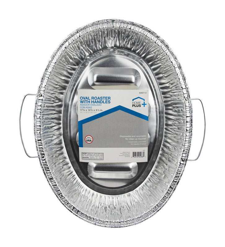 HOME PLUS - Home Plus Durable Foil 12-3/4 in. W X 17-3/8 in. L Oval Roaster Pan Silver 1 pk - Case of 12