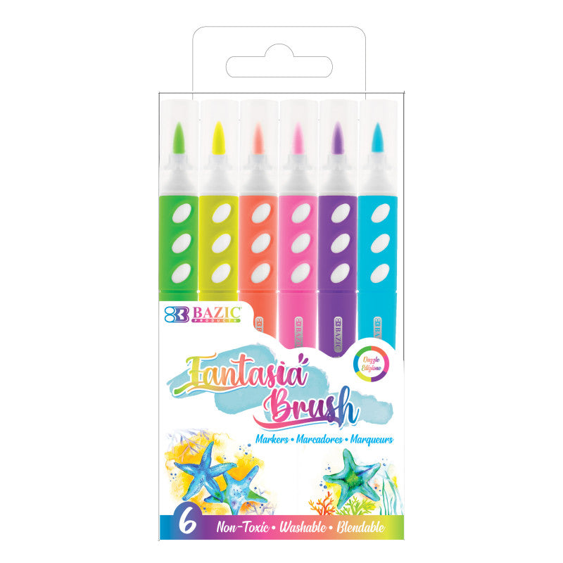 Brush Markers, 6 Fluorescent Colors