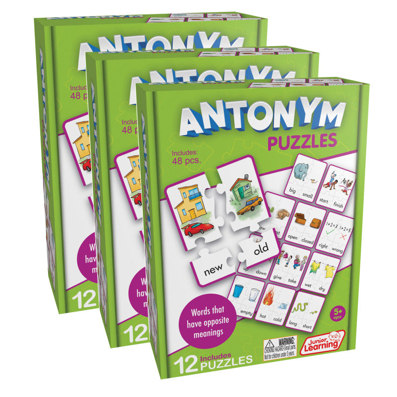 JUNIOR LEARNING - Antonym Puzzles, 12 Per Set, 3 Sets