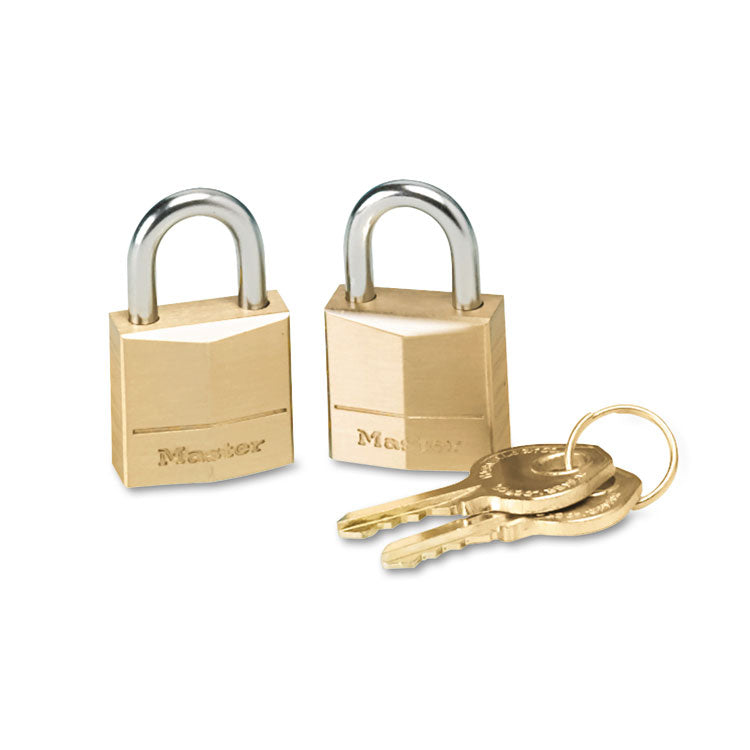Master Lock - Three-Pin Brass Tumbler Locks, 0.75" Wide, 2 Locks and 2 Keys, 2/Pack