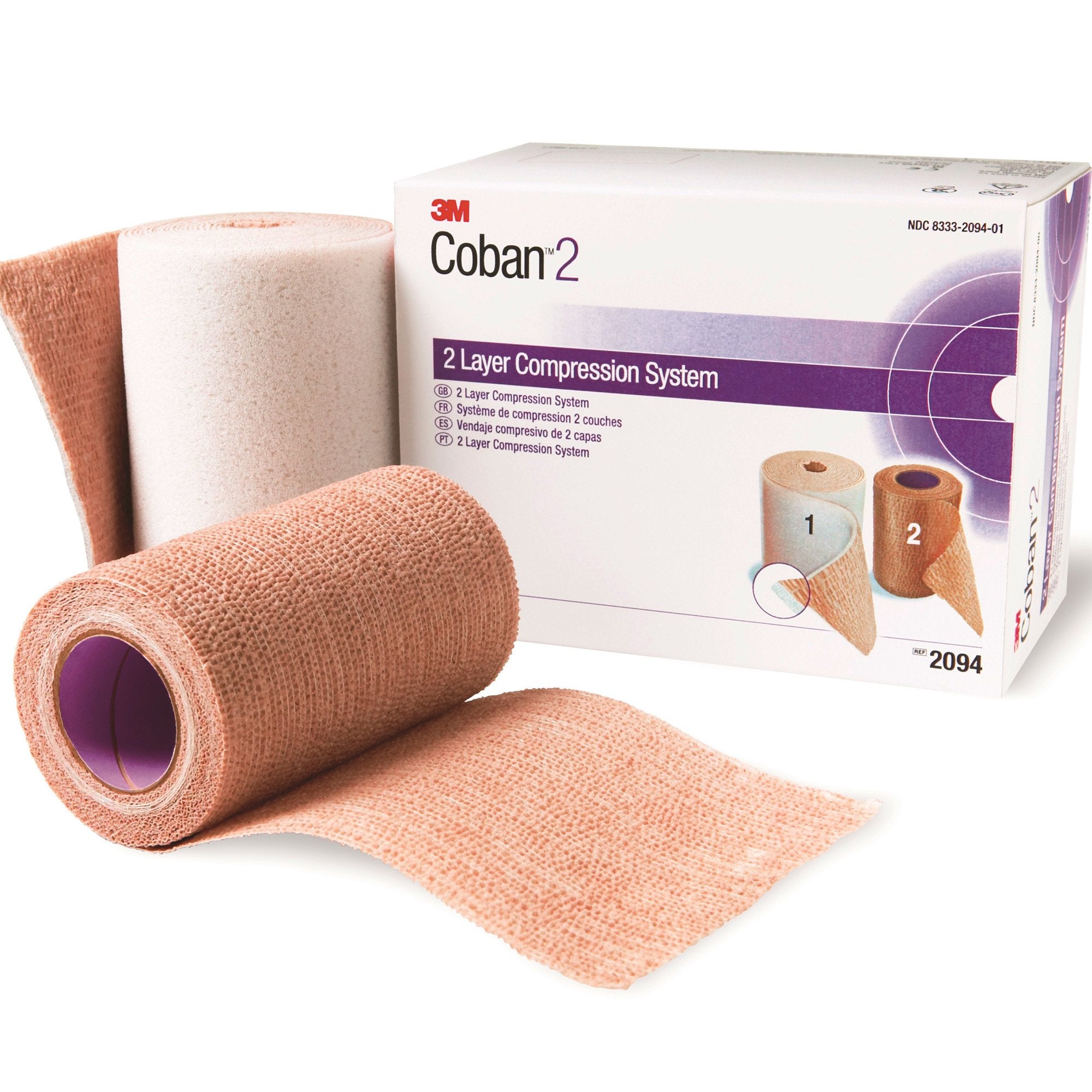 Solventum Corporation - 2 Layer Compression Bandage System 3M™ Coban™ 2 2-9/10 Yard X 4 Inch / 4 Inch X 5-1/10 Yard Self-Adherent / Pull On Closure Tan / White NonSterile 35 to 40 mmHg [1/BX]