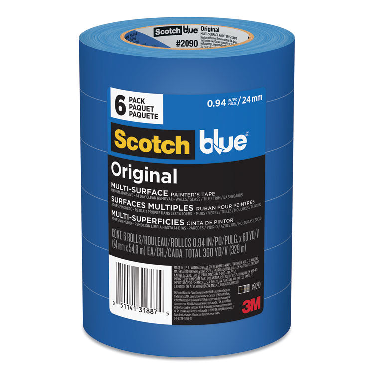 ScotchBlue - Original Multi-Surface Painter's Tape, 3" Core, 0.94" x 60 yds, Blue, 6/Pack