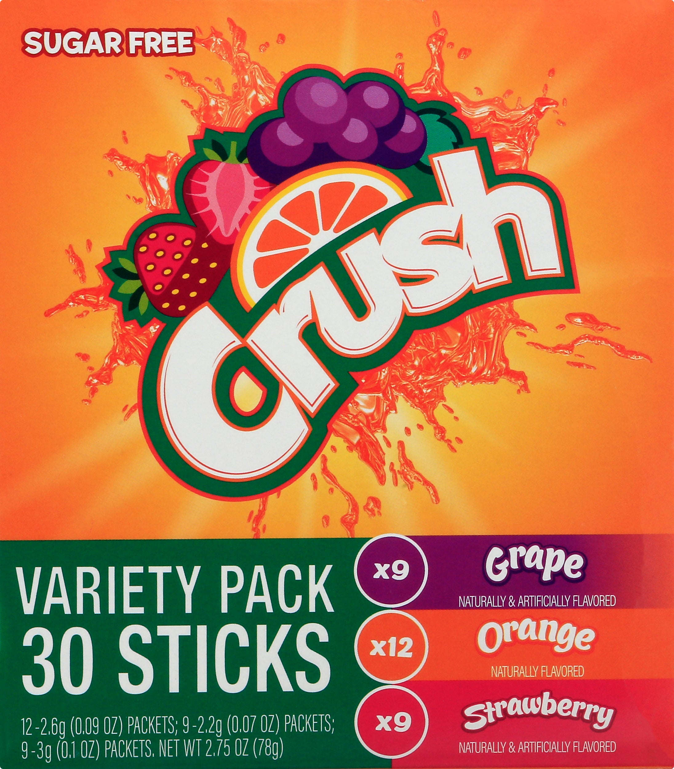 Crush Variety Pack Sugar free On The Go Drink Mix Packets 30 ea - Case of 6