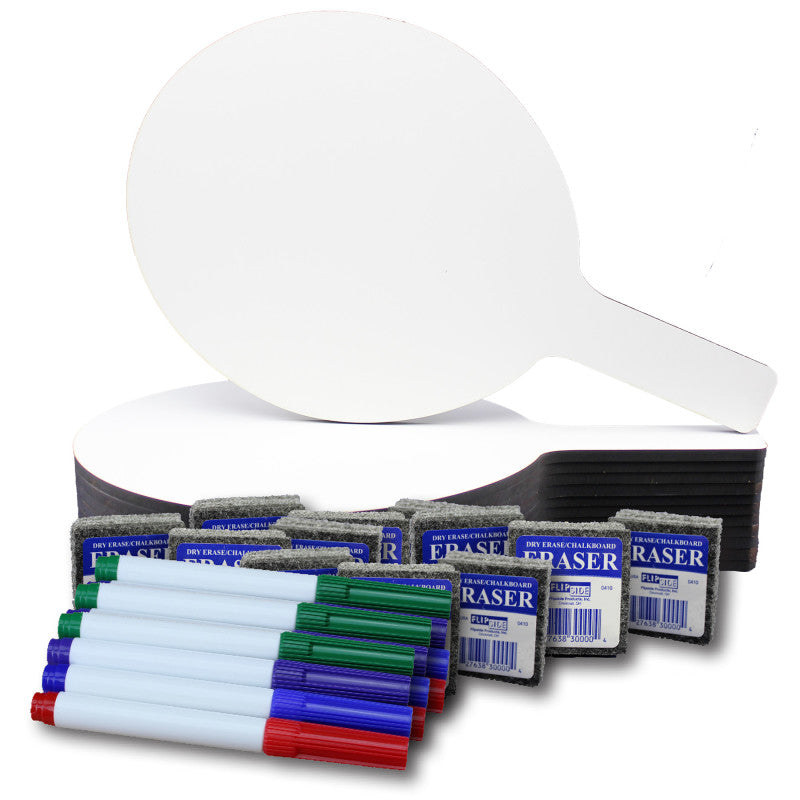 FLIPSIDE PRODUCTS - Oval Dry Erase Answer Paddles with Colored Pens & Student Erasers, Class Pack of 12