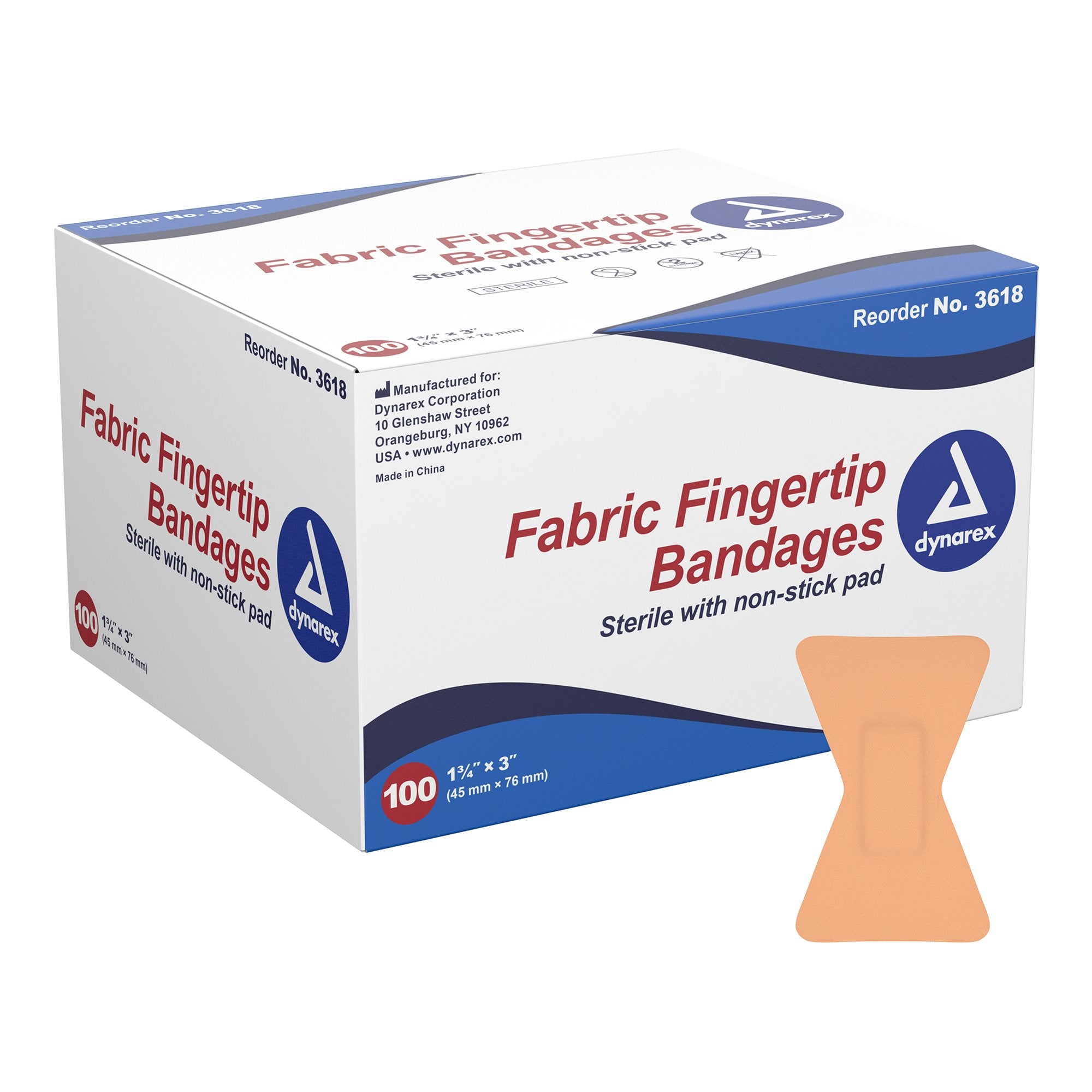 Dynarex - Adhesive Strip Dynarex® 1-3/4 X 3 Inch Fabric Fingertip White Sterile [100/BX]
