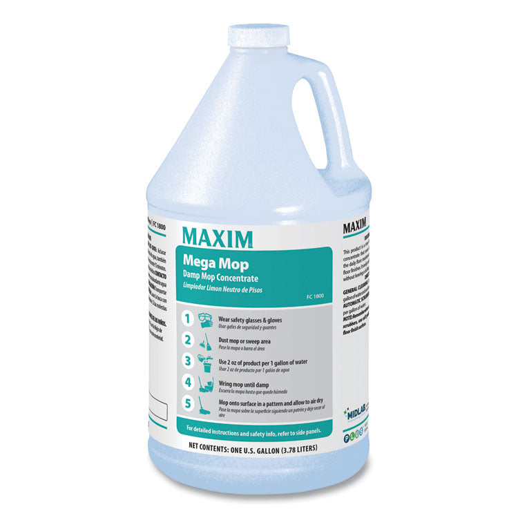 Maxim - Mega Mop Damp Mop Concentrate, Lemon Scent, 1 gal Bottle, 4/Carton