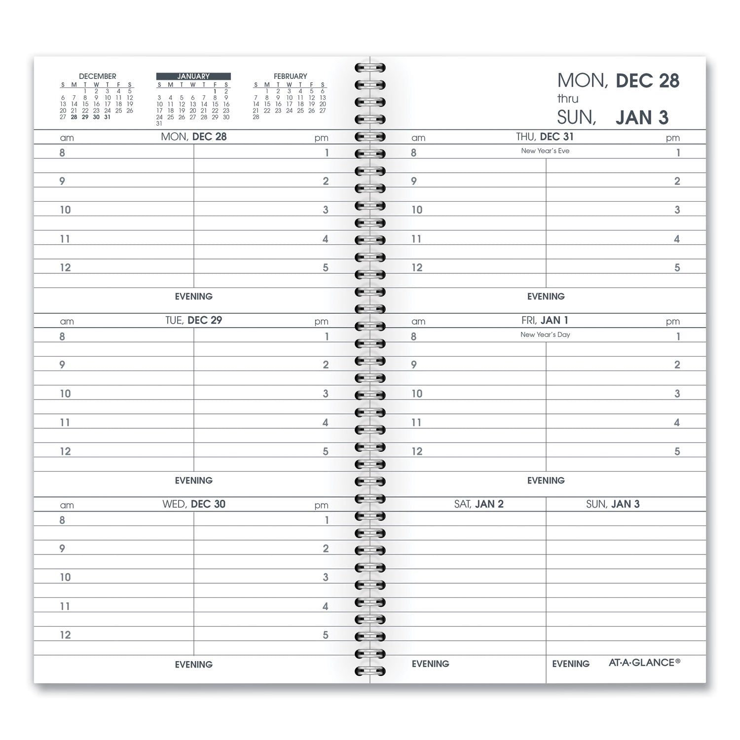 Weekly Appointment Book Refill Hourly Ruled, 6.25 x 3.25, White Sheets, 12-Month (Jan to Dec): 2026