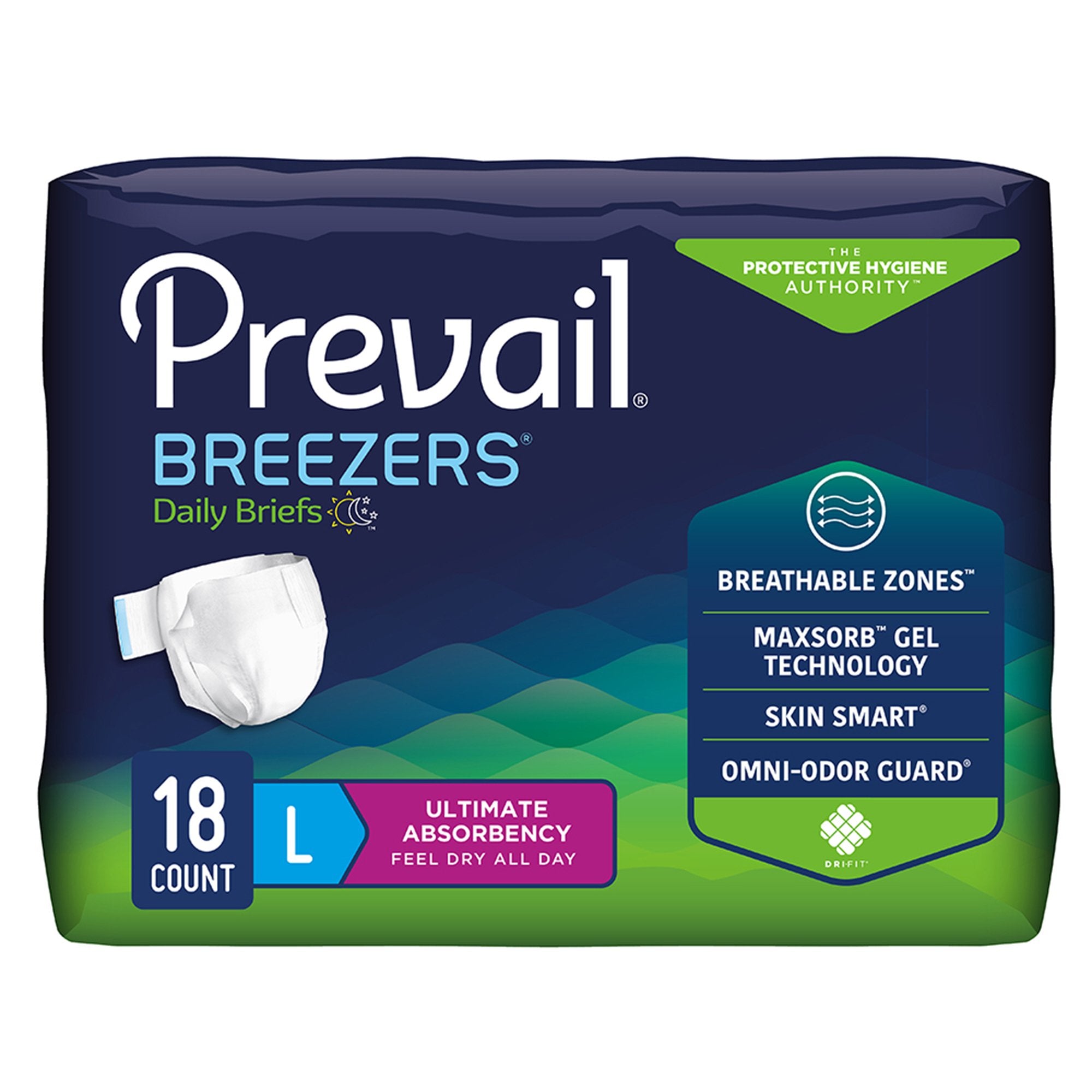 First Quality - Unisex Adult Incontinence Brief Prevail® Breezers® Large Disposable Heavy Absorbency [18/PK]
