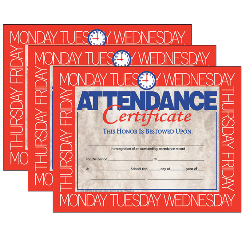 HAYES PUBLISHING - Attendance Certificate, 8.5" x 11", 30 Per Pack, 3 Packs