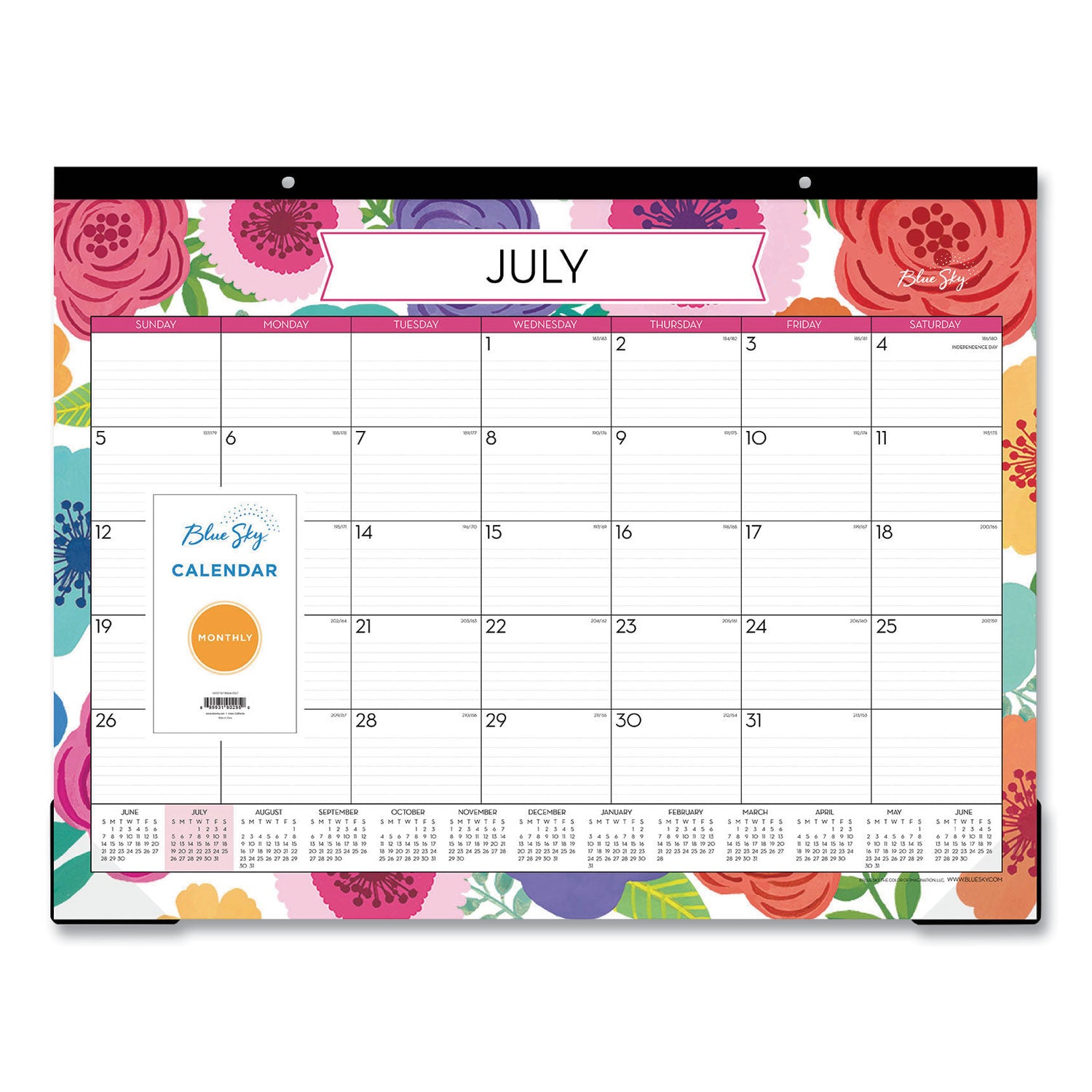 Mahalo Academic Desk Pad, Floral Artwork, 22 x 17, Black Binding, Clear Corners, 12-Month (July to June): 2025 to 2026