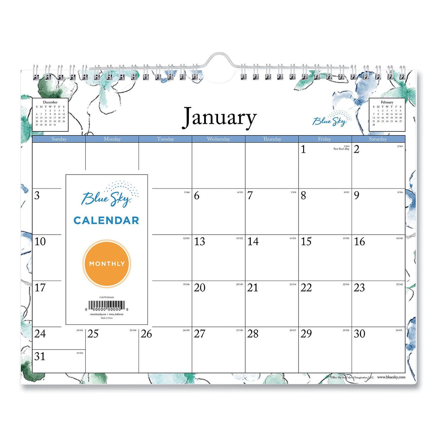 Lindley Wall Calendar, Floral Artwork, 11 x 8.75, White/Multicolor Sheets, 12-Month (Jan to Dec): 2026