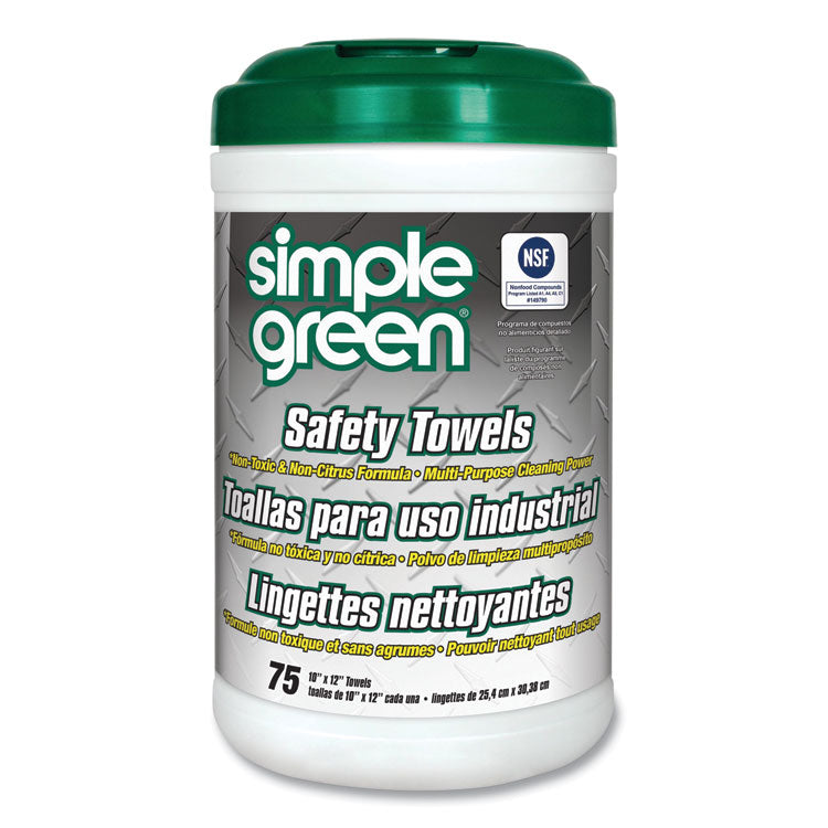 Simple Green - Safety Towels, 10 x 11.75, White, Unscented, 75/Canister, 6 per Carton