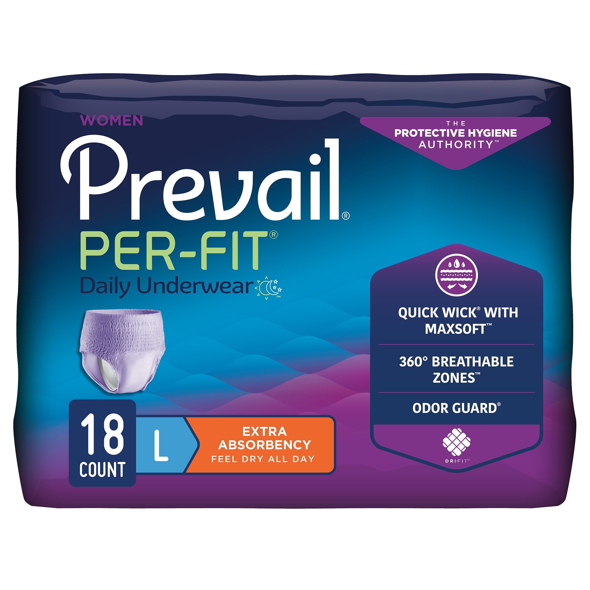 First Quality - Female Adult Absorbent Underwear Prevail® Per-Fit® Pull On with Tear Away Seams Large Disposable Moderate Absorbency [18/BG]