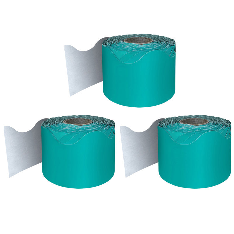 CARSON DELLOSA EDUCATION - Teal Rolled Scalloped Border, 65 Feet Per Roll, Pack of 3