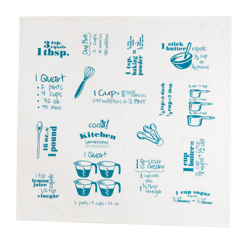KAY DEE - Kay Dee Cooks Kitchen Teal Cotton Conversions & Equivalents Krinkle Flour Sack Towel 1 pk - Case of 6