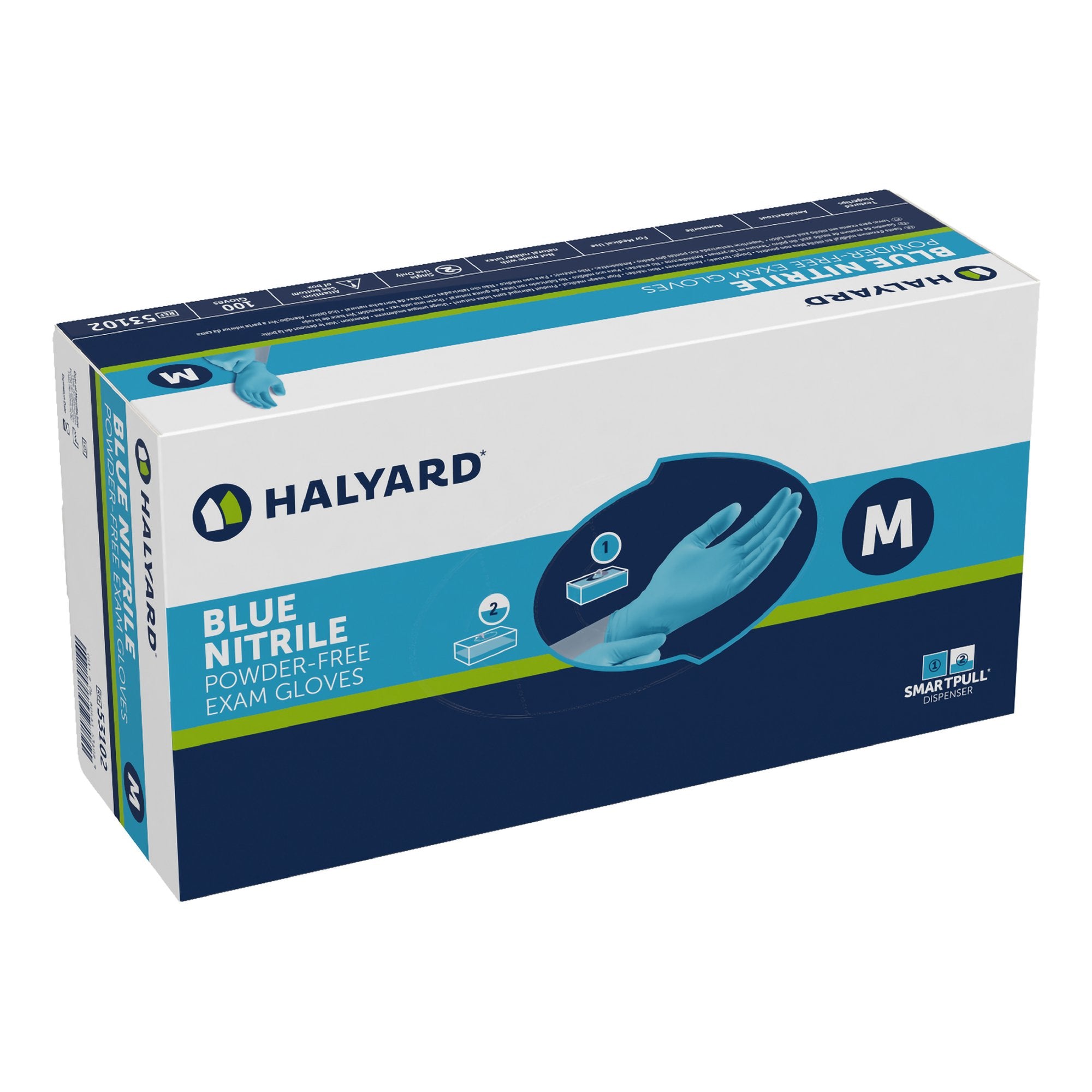 O&M Halyard Inc - Exam Glove Blue Nitrile® Medium NonSterile Nitrile Standard Cuff Length Textured Fingertips Blue Not Rated [100/BX]