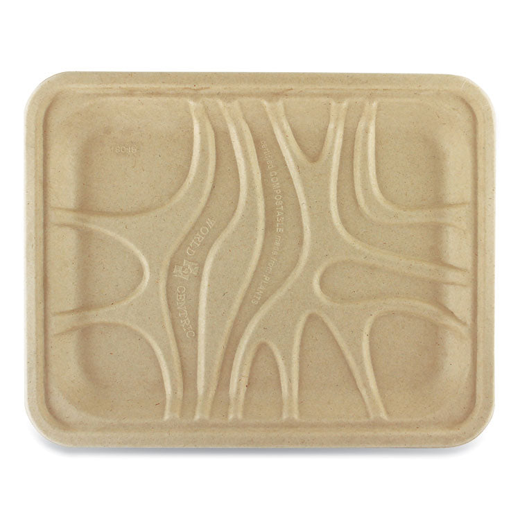 World Centric - Fiber Trays, PLA Lined, PFAS Free, 1-Compartment, 9.1 x 7.1 x 0.7, Natural, Paper, 500/Carton