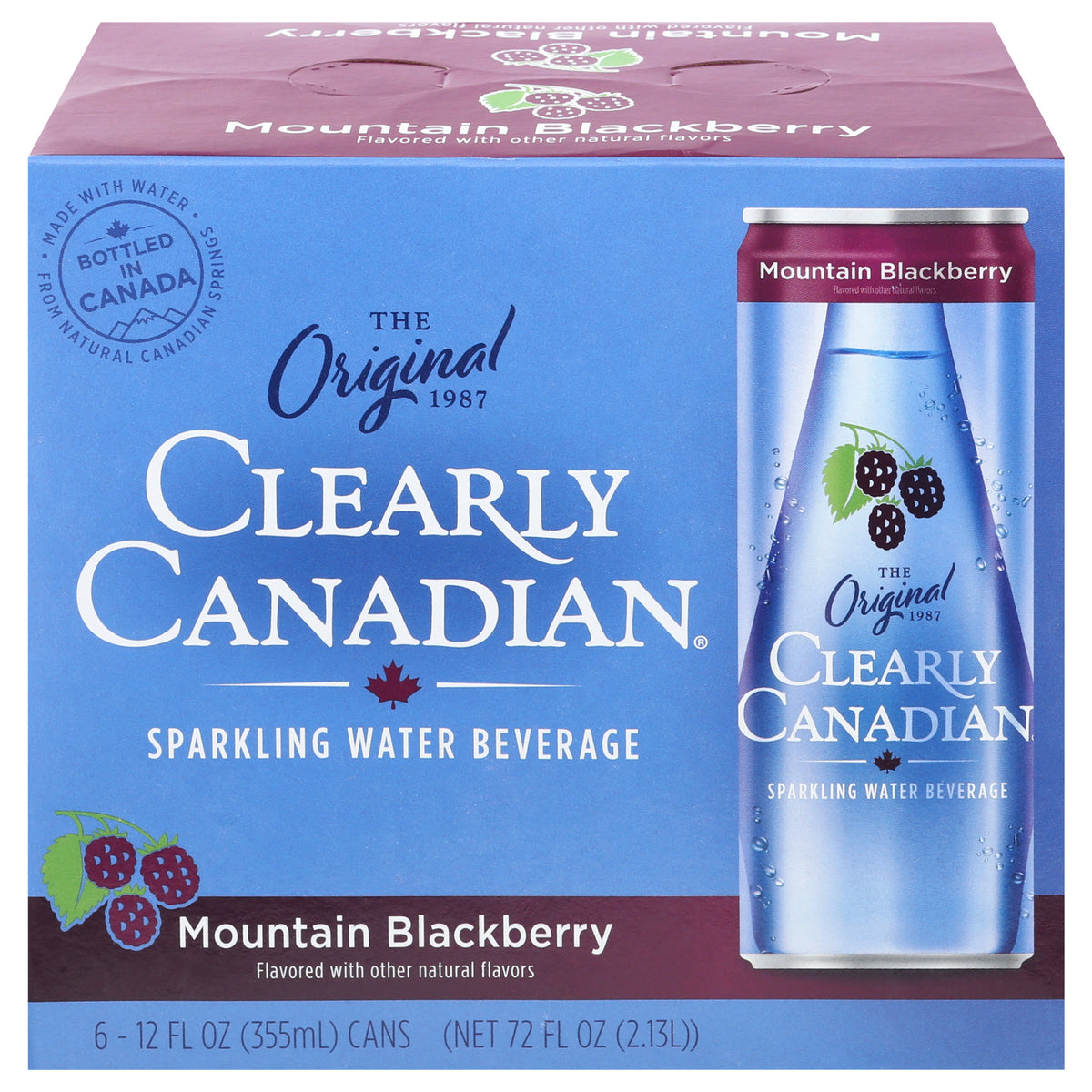 Clearly Canadian Mountain Blackberry Sparkling Water Beverage 6 - 12 fl oz Cans - Case of 4