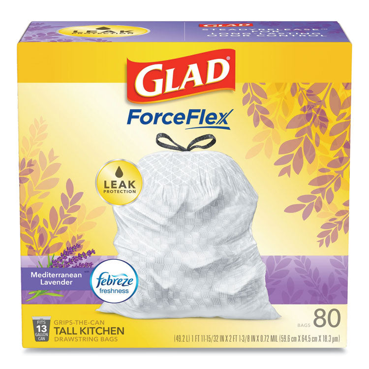 Glad - OdorShield Tall Kitchen Drawstring Bags, 13 gal, 0.95 mil, 24" x 27.38", White, 80/Box (7887144)
