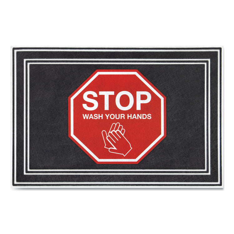 Apache Mills - Message Floor Mats, 24 x 36, Charcoal/Red, "Stop Wash Your Hands"