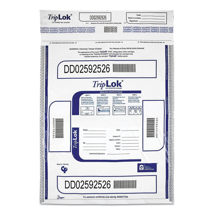 TripLOK - Deposit Bag, Plastic, 12 x 16, White, 100/Pack