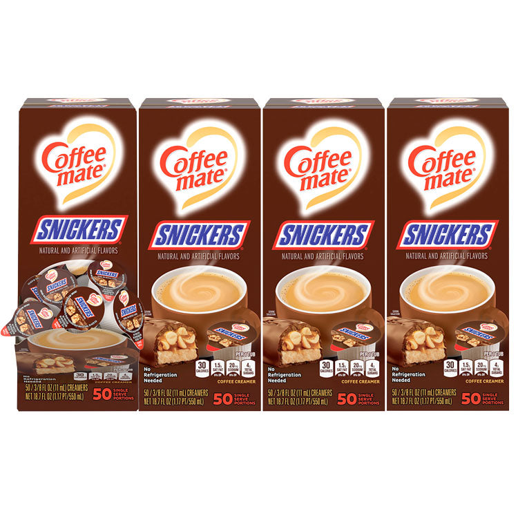 Coffee mate - Liquid Coffee Creamer, Snickers, 0.38 oz Mini Cups, 200 Cups/Carton