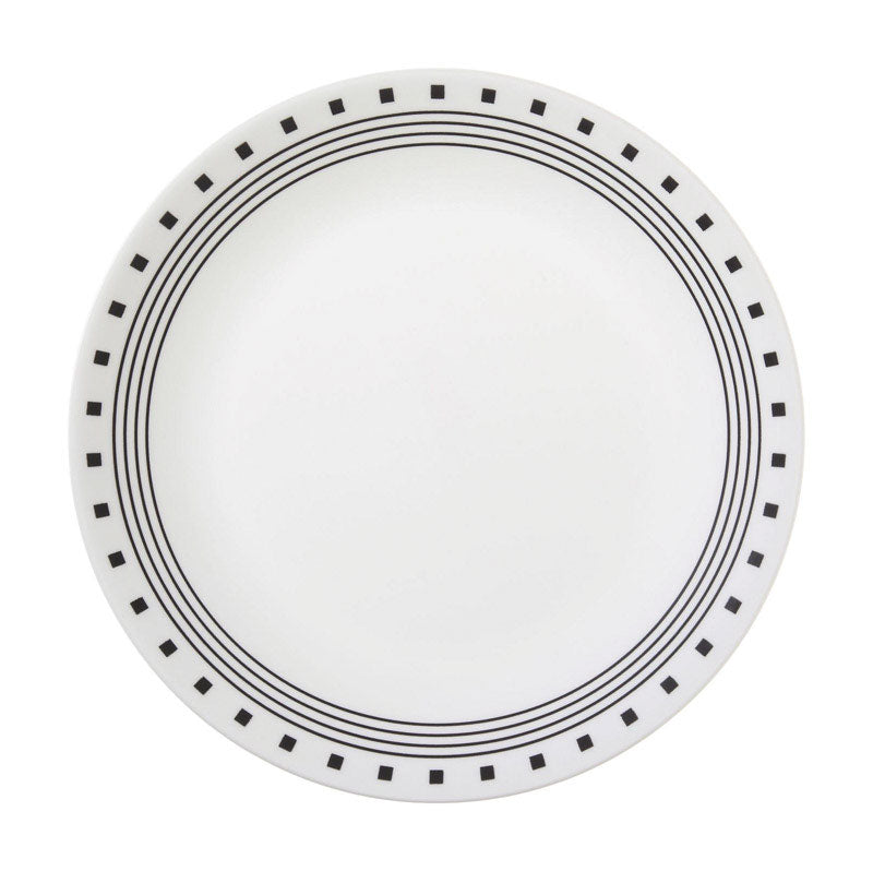 CORELLE - Corelle Livingware Black/White Glass City Block Dinner Plate 10-1/4 in. D 1 pk