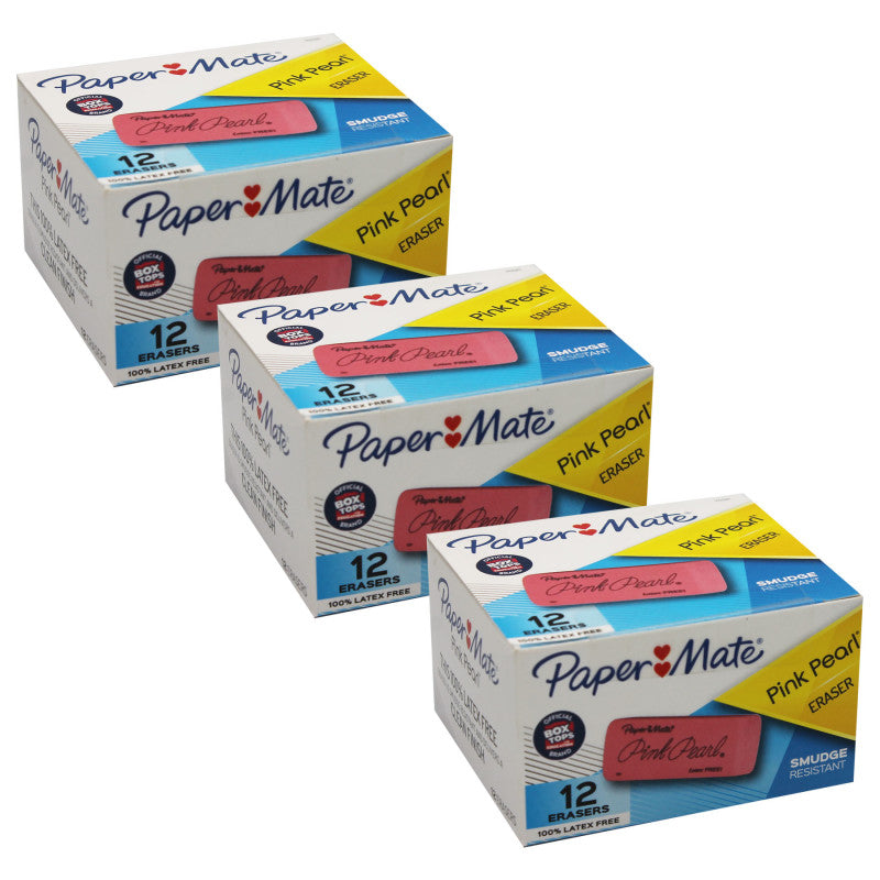 PAPER MATE - Pink Pearl® Eraser, Large, 12 Per Pack, 3 Packs