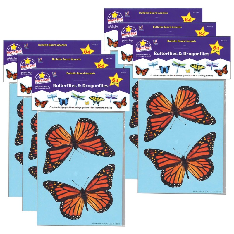 NORTH STAR TEACHER RESOURCES - Bulletin Board Accents, Butterflies & Dragonflies, 64 Pieces Per Pack, 6 Packs