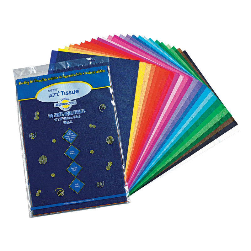 Deluxe Bleeding Art Tissue, 25 Assorted Colors, 12" x 18", 100 Sheets
