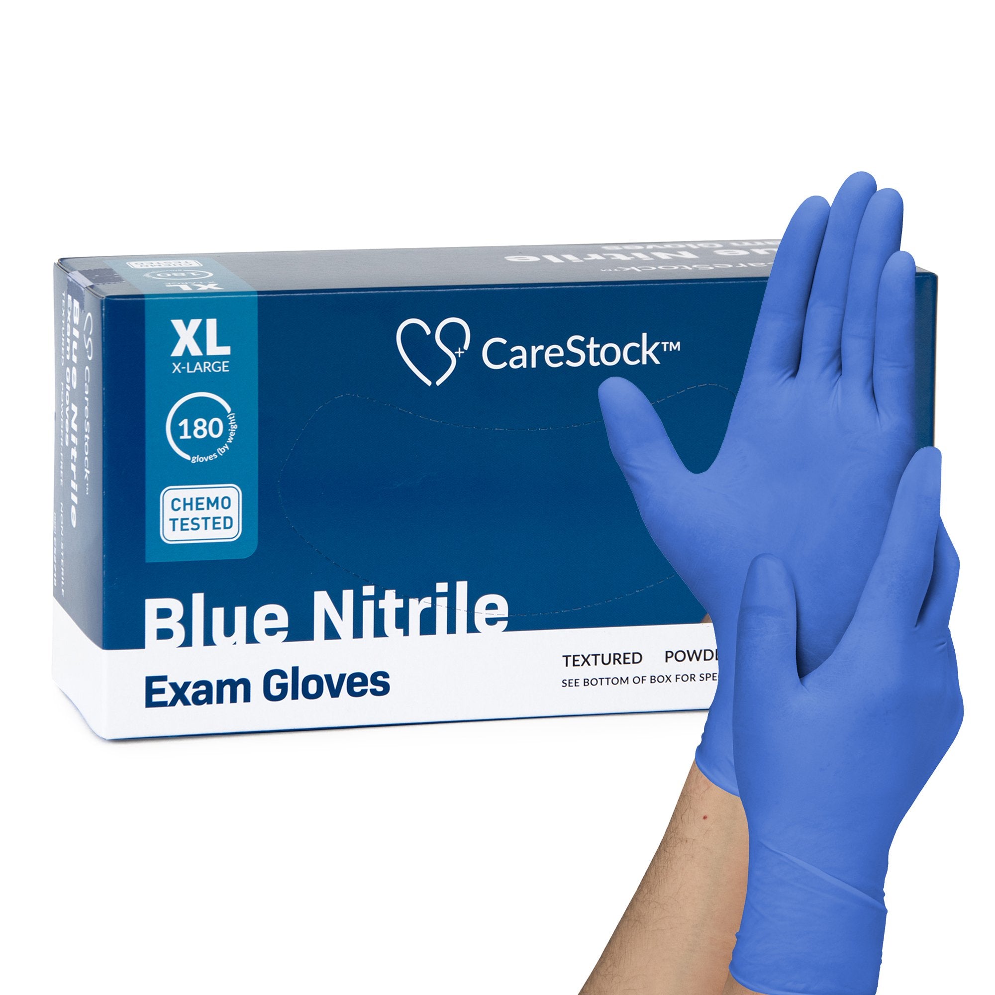 CareStock - Exam Glove CareStock™ X-Large NonSterile Nitrile Standard Cuff Length Textured Fingertips Blue Chemo Tested [180/BX]