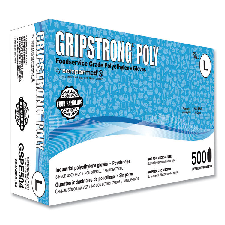 GripStrong Poly - Foodservice Grade Polyethylene Gloves, Clear, Large, Polyethylene, 500/Box, 20 Boxes/Carton