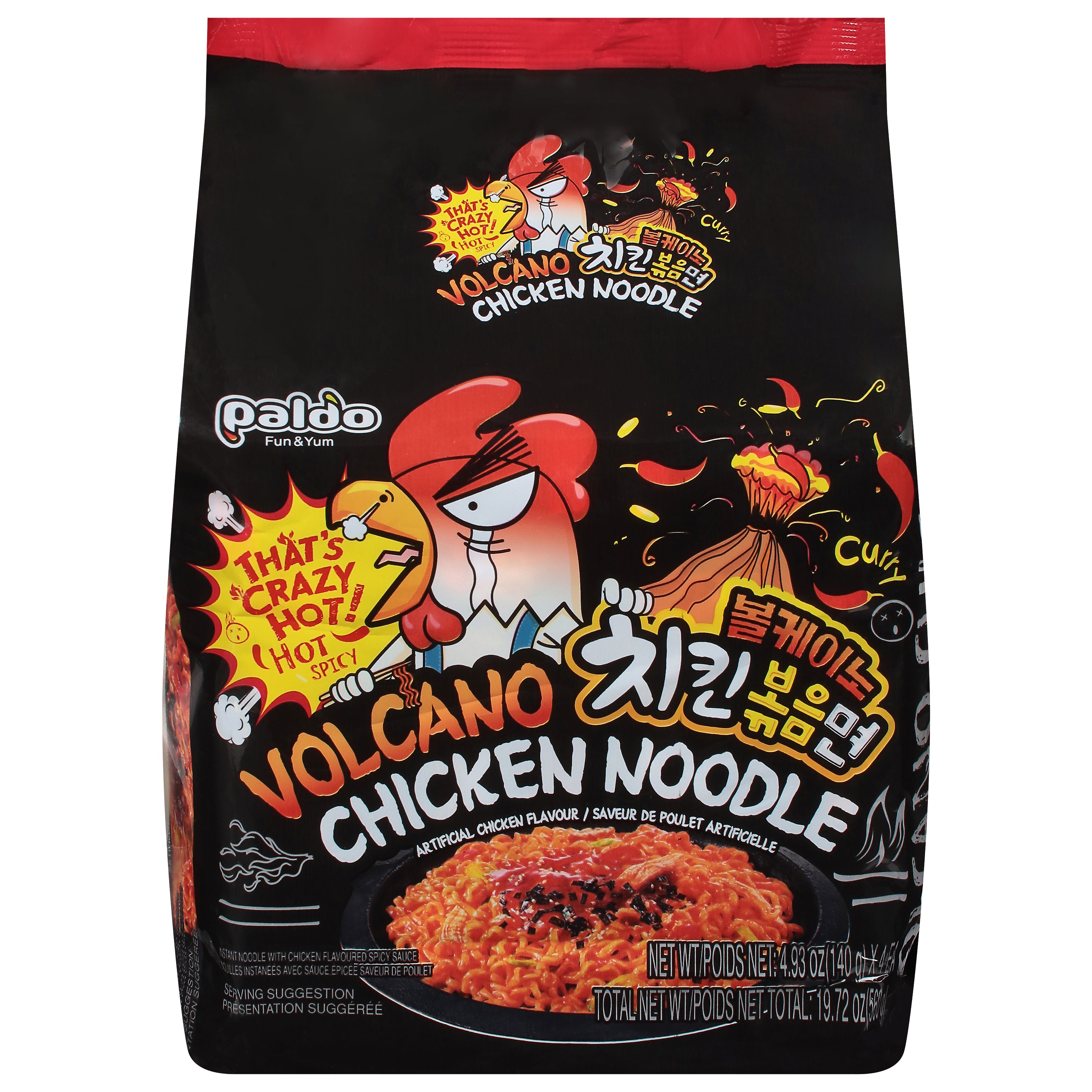 Paldo Volcano Chicken Noodles Bag 4 - 4.93 oz (140 g) Bags - Case of 4