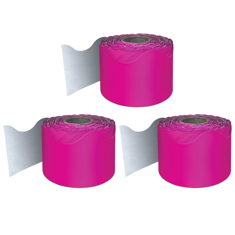 CARSON DELLOSA EDUCATION - Hot Pink Rolled Scalloped Border, 65 Feet Per Roll, Pack of 3