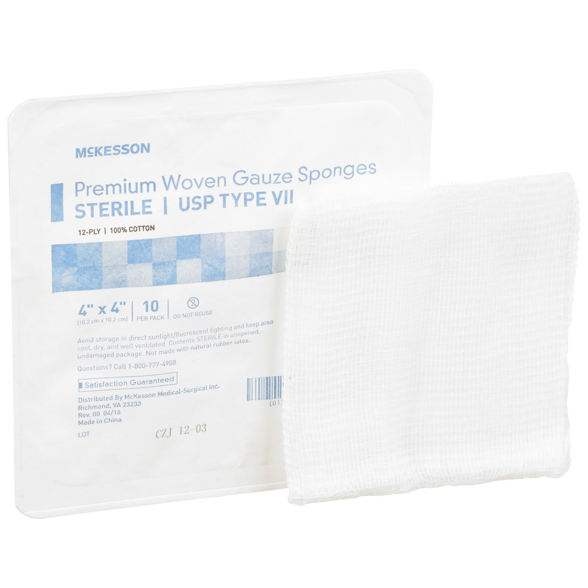 McKesson Brand - Gauze Sponge McKesson 4 X 4 Inch 12-Ply Sterile 10 per Tray [10/TR]