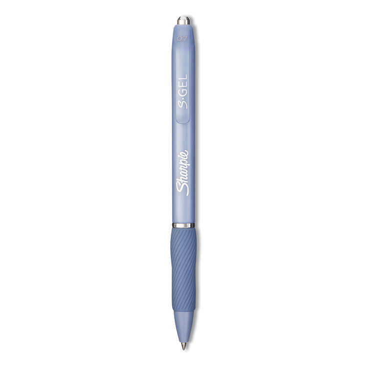 Sharpie S-Gel - S-Gel Fashion Barrel Gel Pen, Retractable, Medium 0.7 mm, Black Ink, Frost Blue Barrel, Dozen