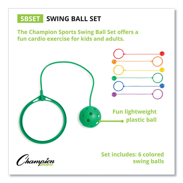 Champion Sports - Swing Ball Set, 5.5" Diameter, Assorted Colors, 6/Set