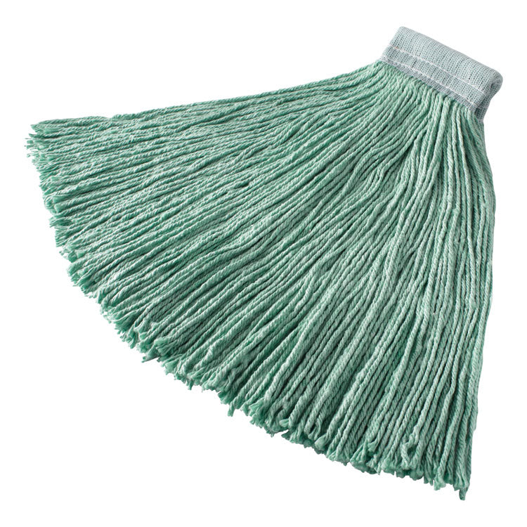 Rubbermaid Commercial - Non-Launderable Cotton/Synthetic Cut-End Wet Mop Heads, 24 oz, Green, 5" White Headband