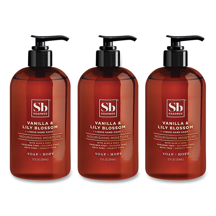 Soapbox - Hand Soap, Vanilla and Lily Blossom, 12 oz Pump Bottle, 3/Box