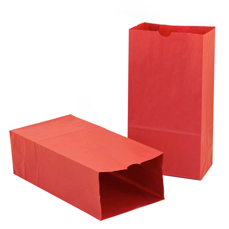 HYGLOSS - Gusseted Paper Bags, #6 (6" x 3.5" x 11"), Red, Pack of 50