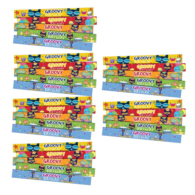 EDUPRESS - Pete the Cat® Groovy Birthday Slap Bracelets, 10 Per Pack, 6 Packs