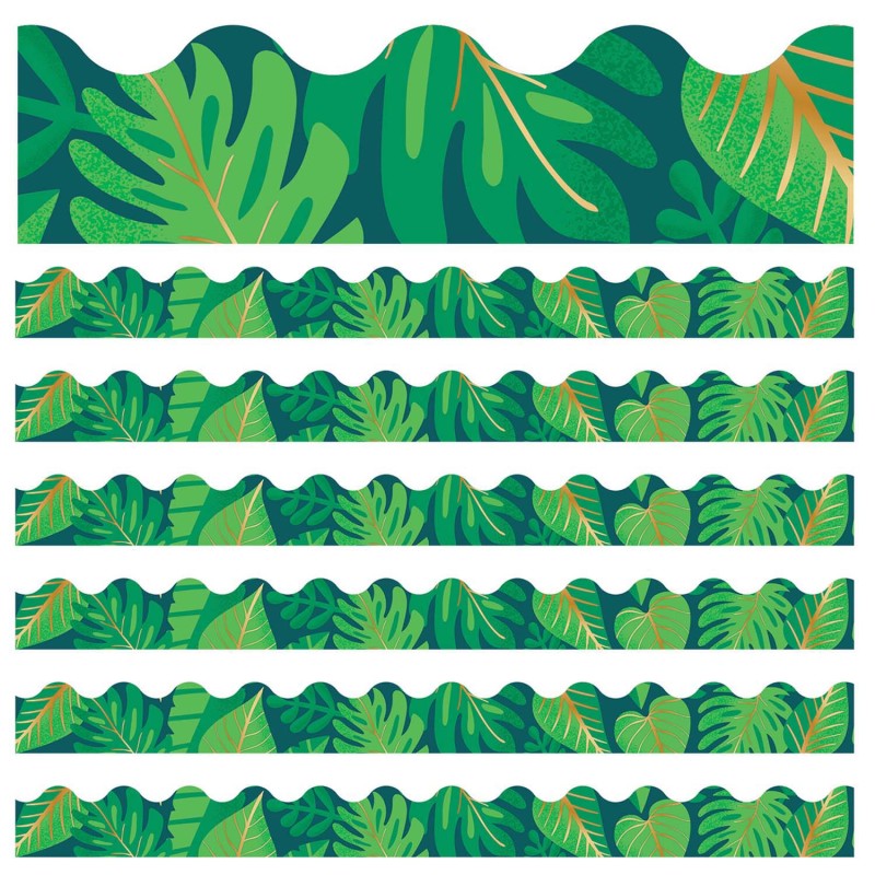 CARSON DELLOSA EDUCATION - One World Tropical Leaves Scalloped Border, 39 Feet Per Pack, 6 Packs