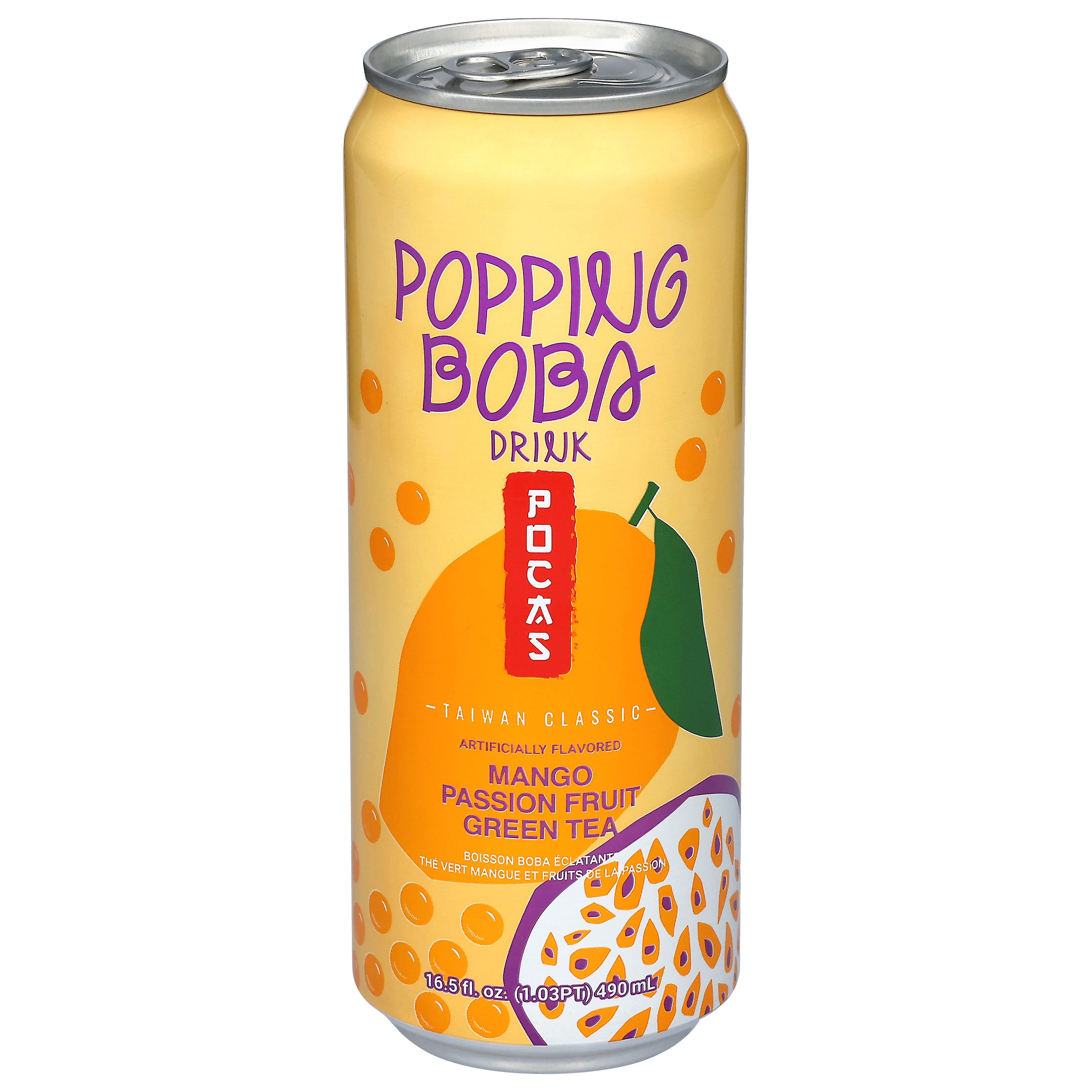 Pocas Mango Passion Fruit Green Tea Popping Boba Drink 16.5 fl oz - Case of 24