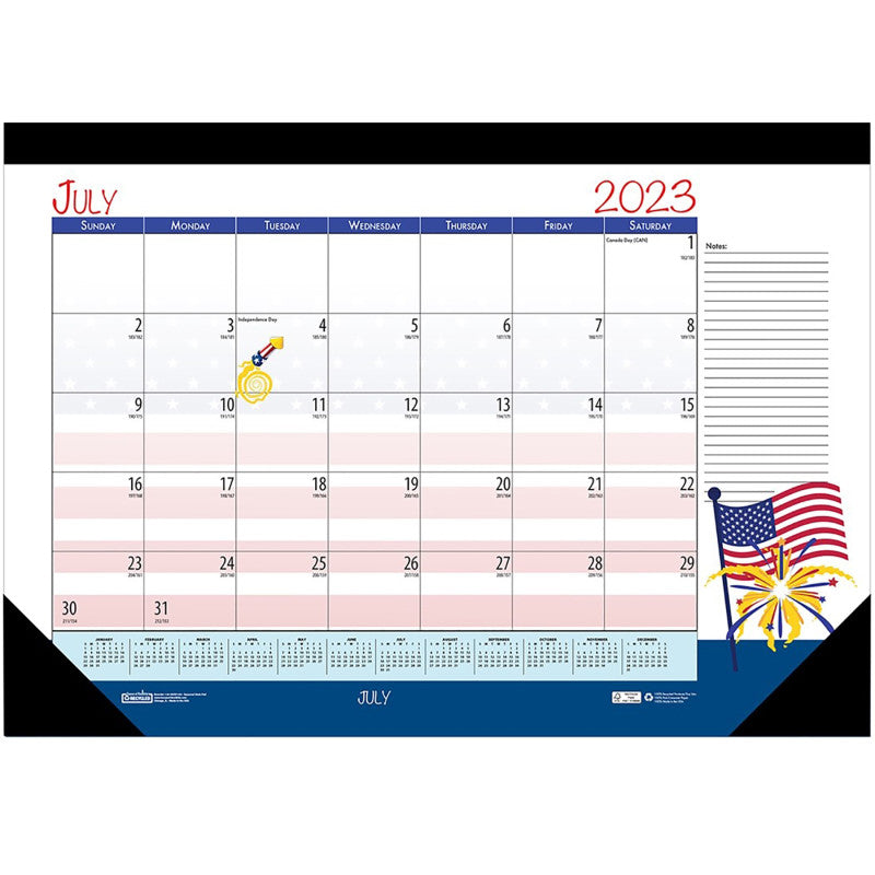 HOUSE OF DOOLITTLE - Monthly Academic Deskpad Calendar, Seasonal Holiday Depictions, 12 Months July-June, 22" x 17"