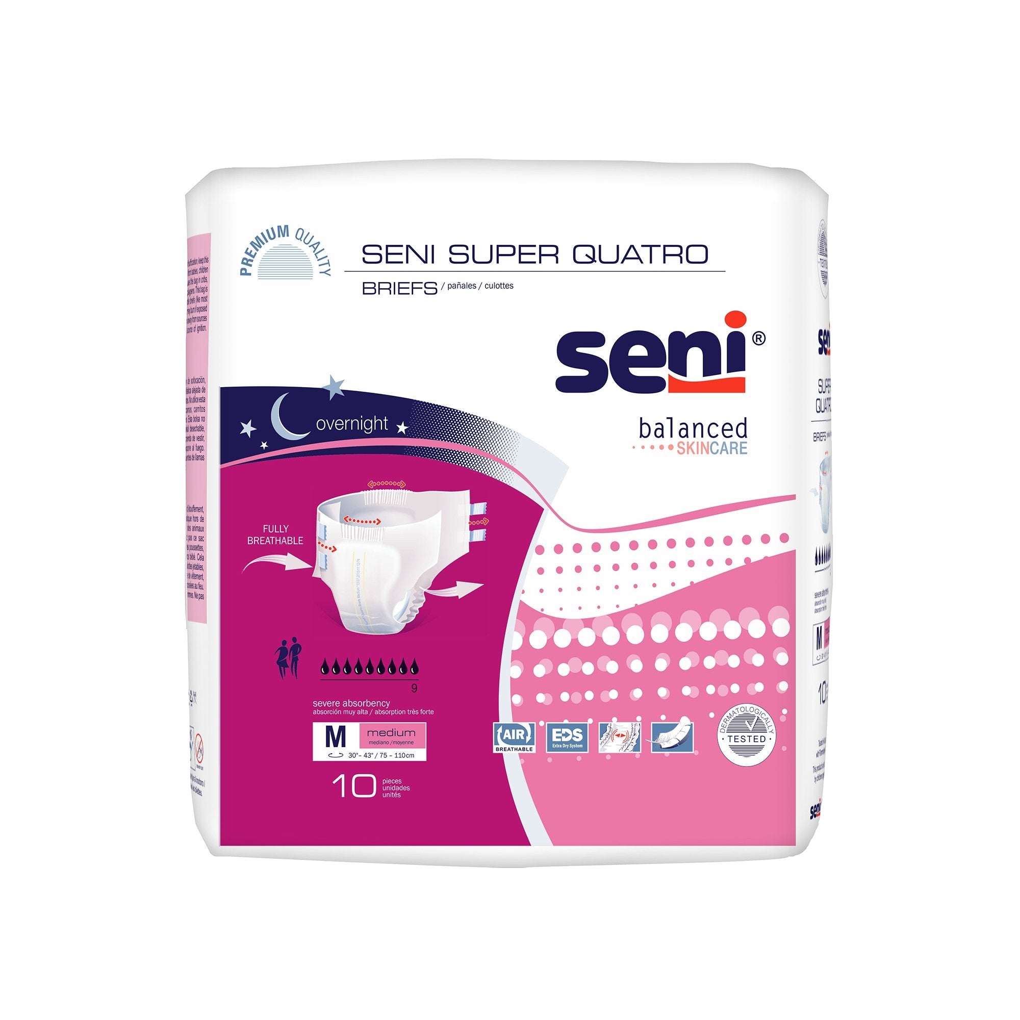 TZMO USA Inc - Unisex Adult Incontinence Brief Seni® Super Quatro Medium Disposable Heavy Absorbency [10/PK]