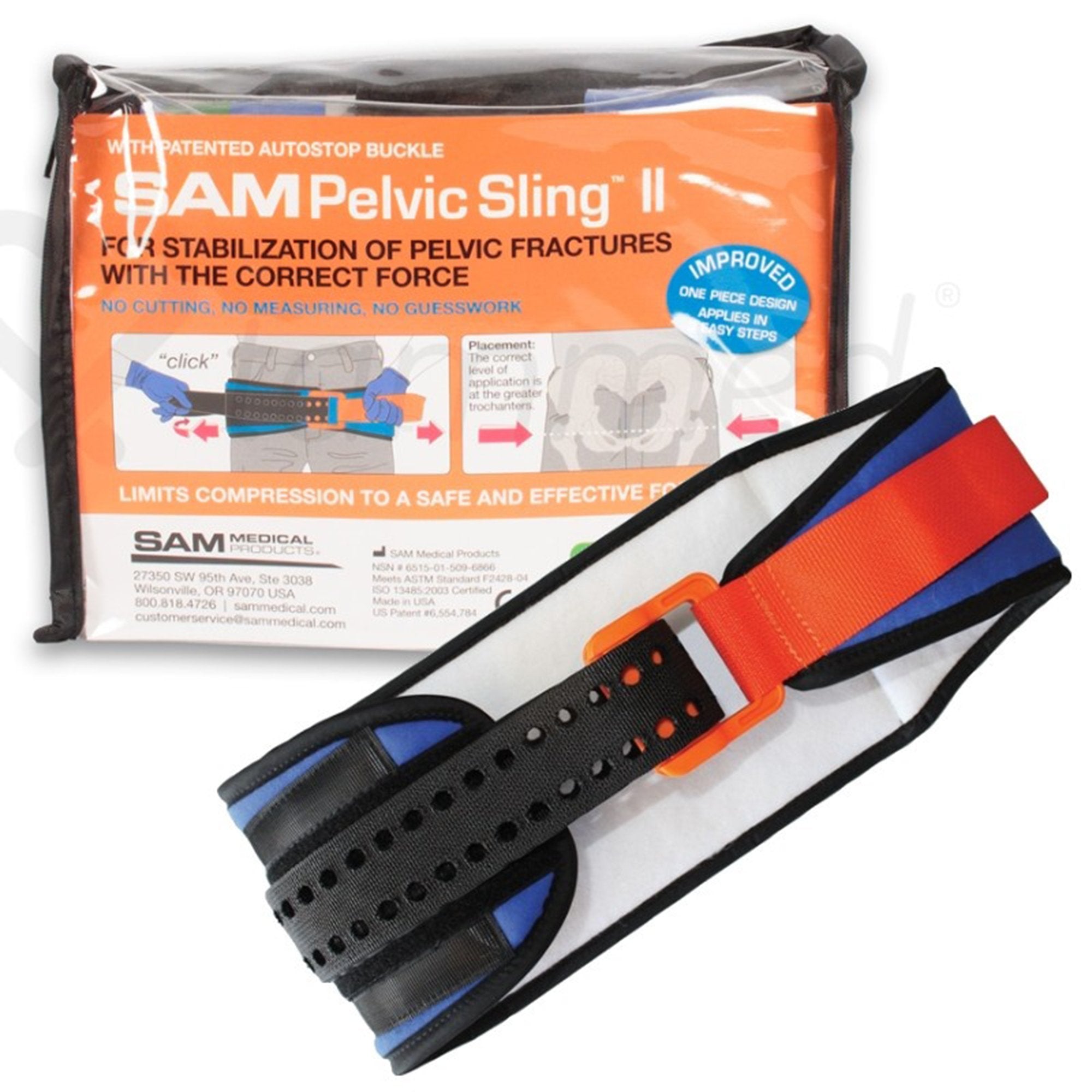 The Seaberg Company - Emergency Pelvic Binder SAM Pelvic Sling™ II Standard Buckle / Hook and Loop Strap Closure Pelvis [1/EA]