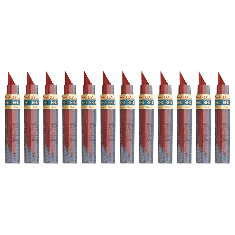 PENTEL - HB Super Hi-Polymer Leads, 0.7mm, Red, 12 Per Tube, 12 Tubes